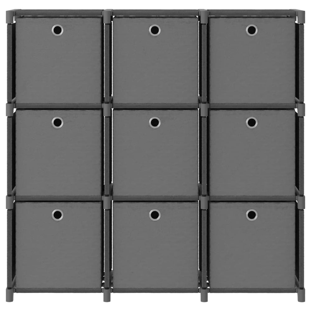 Graues Würfelregal mit 9 Stoffboxen