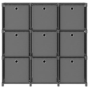 Graues Würfelregal mit 9 Stoffboxen