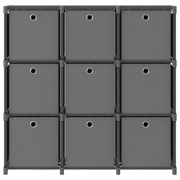 Graues Würfelregal mit 9 Stoffboxen