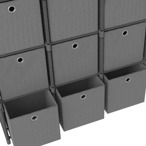 Graues Würfelregal mit 9 Stoffboxen
