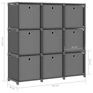 Graues Würfelregal mit 9 Stoffboxen