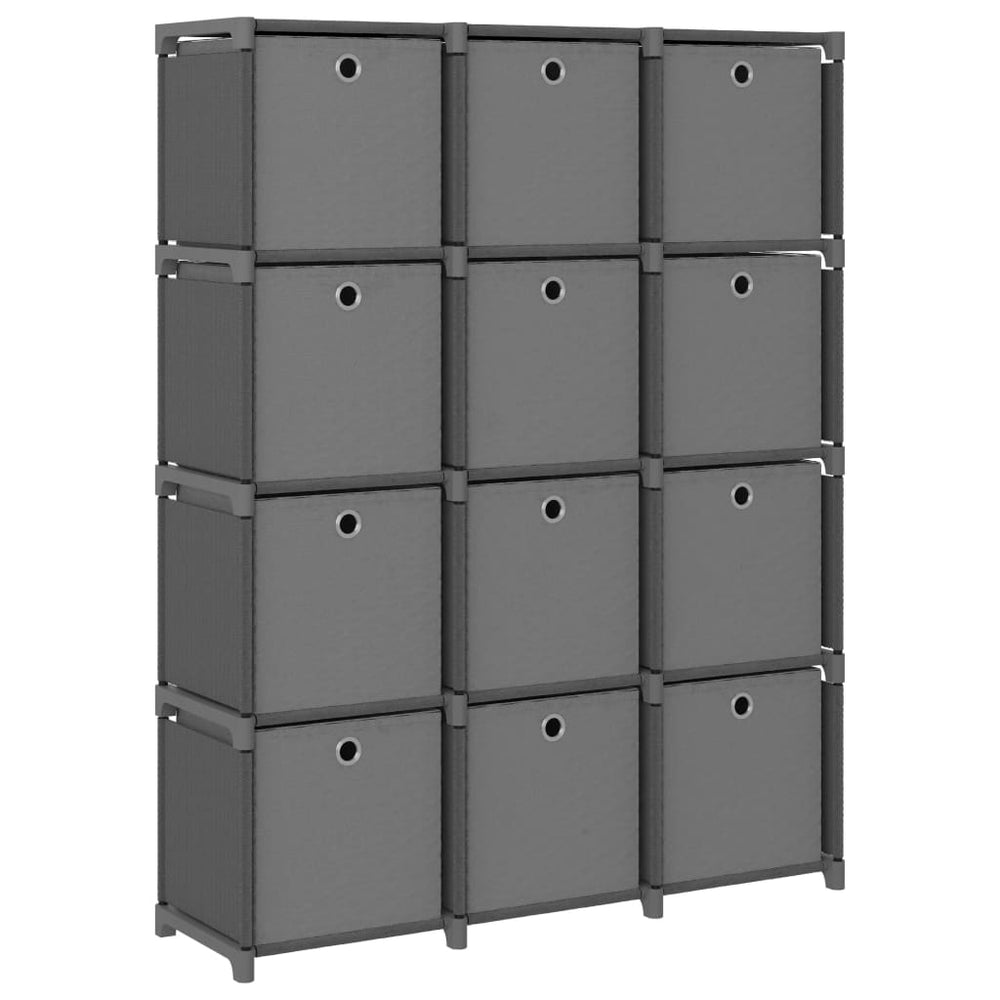 Würfelregal mit Boxen, Grau, 12 Fächer