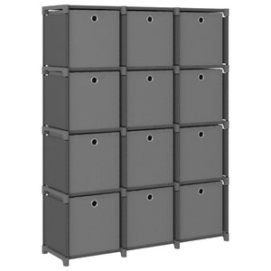 Würfelregal mit Boxen, Grau, 12 Fächer