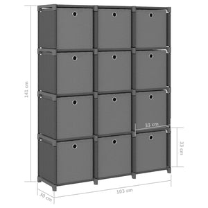 Würfelregal mit Boxen, Grau, 12 Fächer