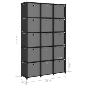 Würfelregal mit 15 Boxen, Schwarz