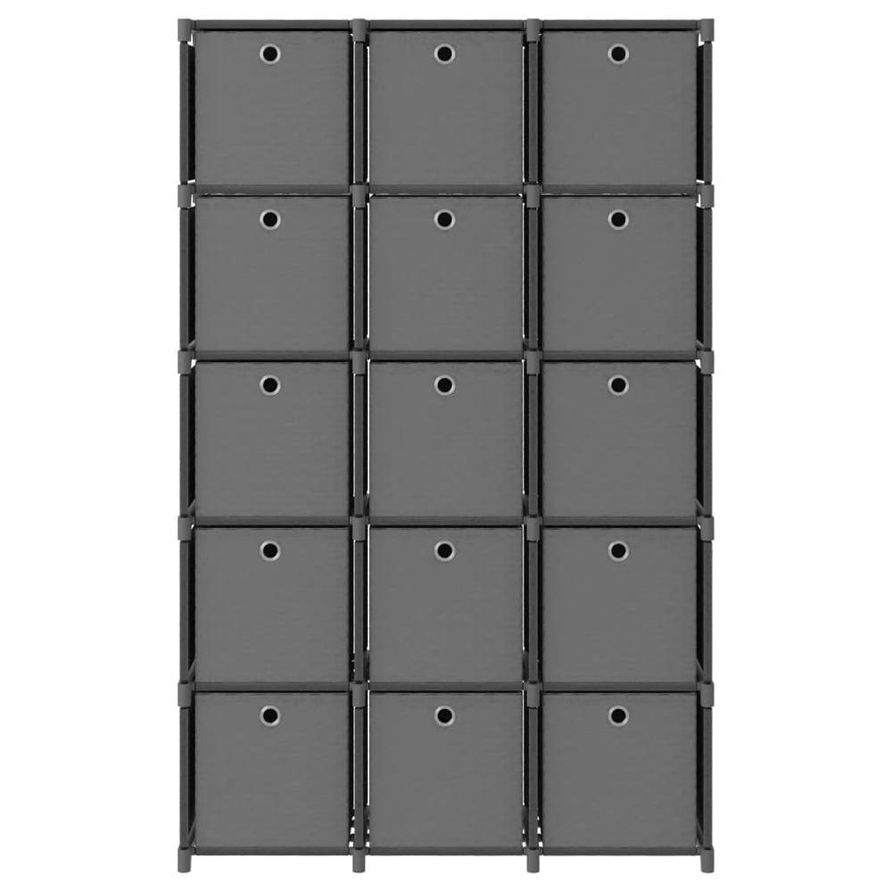 Würfelregal Grau mit 15 Stoffboxen