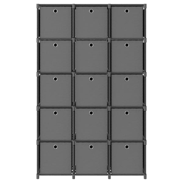 Würfelregal Grau mit 15 Stoffboxen