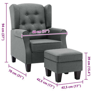 vidaXL Armchair with Footstool Light Grey Fabric