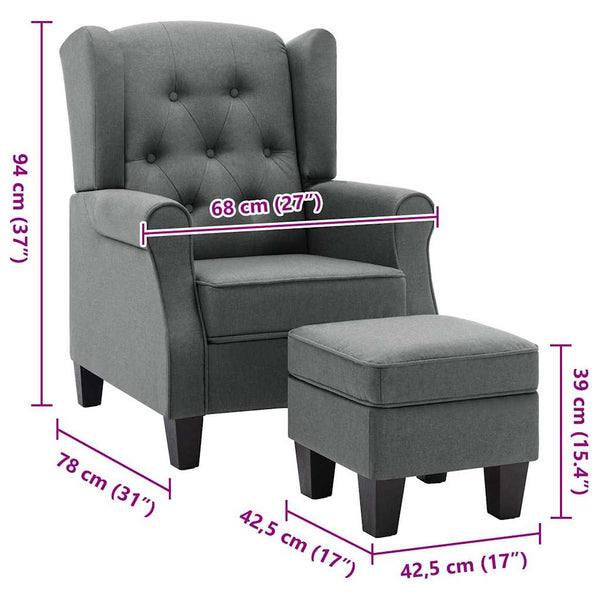 vidaXL Armchair with Footstool Light Grey Fabric