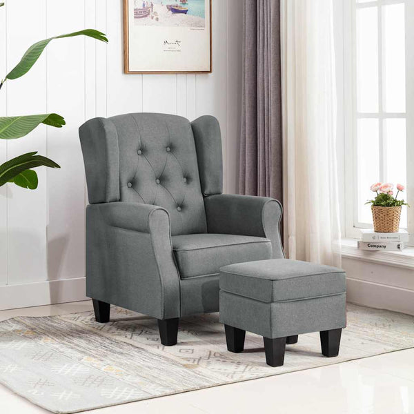 vidaXL Armchair with Footstool Light Grey Fabric