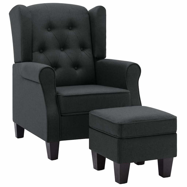 Sessel mit Hocker Dunkelgrau Stoff