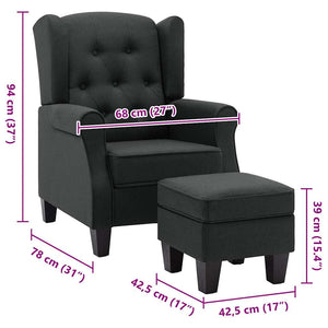 Sessel mit Hocker Dunkelgrau Stoff
