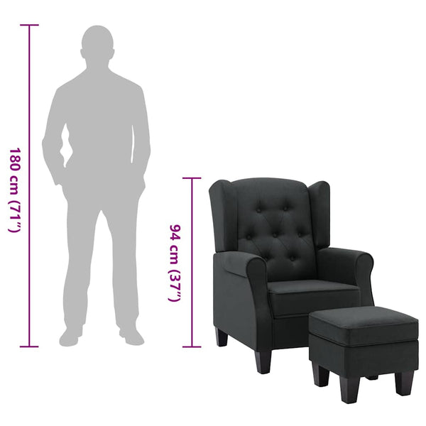 Sessel mit Hocker Dunkelgrau Stoff