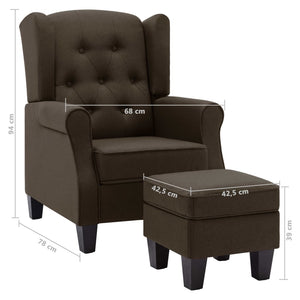 Sessel mit Hocker Braun Stoff