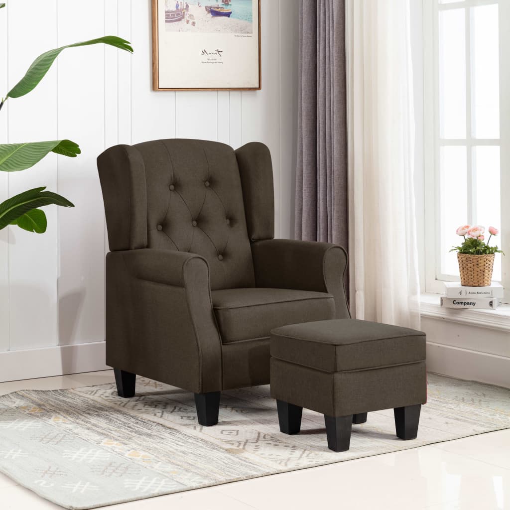 Sessel mit Hocker Braun Stoff