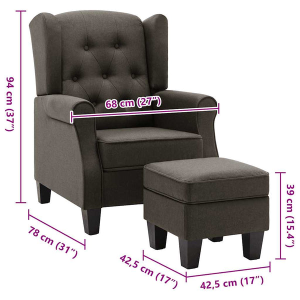 Sessel mit Hocker Taupe Stoff