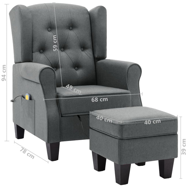 Massagesessel Hellgrau mit Hocker