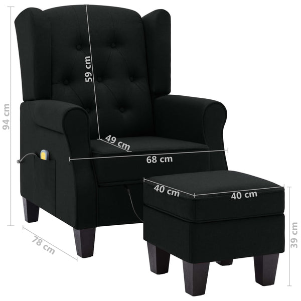 Massagesessel mit Hocker Schwarz