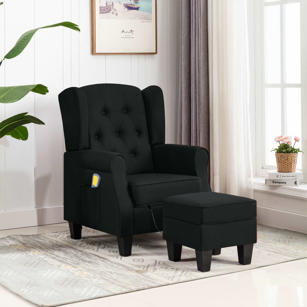 Massagesessel mit Hocker Schwarz