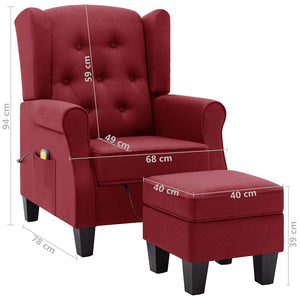 Massagesessel Weinrot mit Hocker