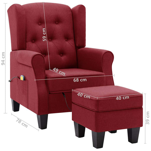 Massagesessel Weinrot mit Hocker