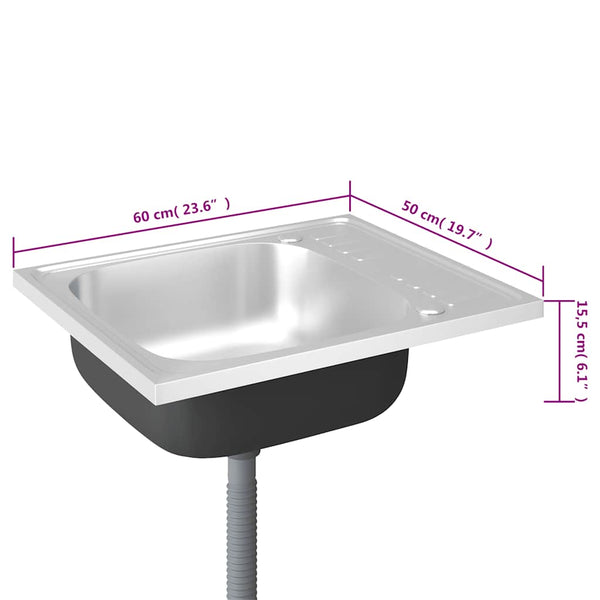 Spüle mit Abtropffläche Set Silbern 600x500x155 mm Edelstahl