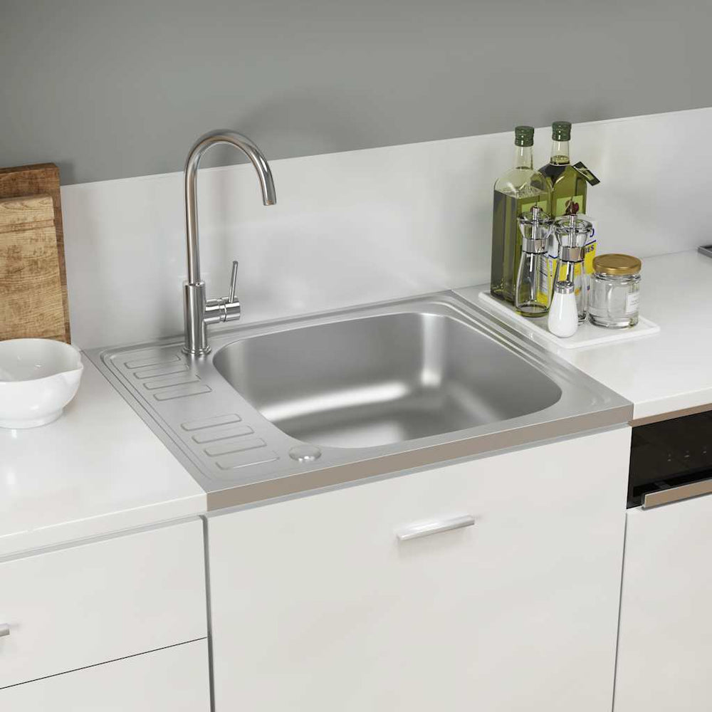 Spüle mit Abtropffläche Set Silbern 600x500x155 mm Edelstahl