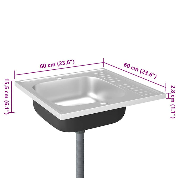 Spüle mit Abtropffläche Set Silbern 600x600x155 mm Edelstahl