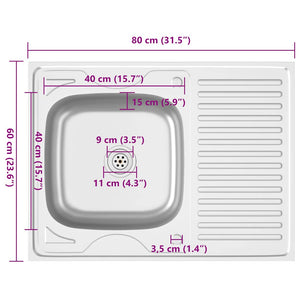 Spüle mit Abtropffläche Set Silbern 800x600x155 mm Edelstahl