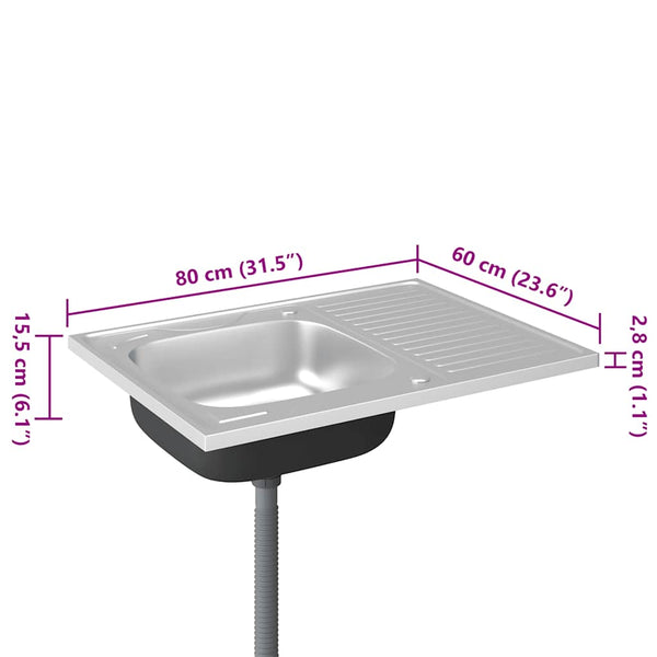 Spüle mit Abtropffläche Set Silbern 800x600x155 mm Edelstahl
