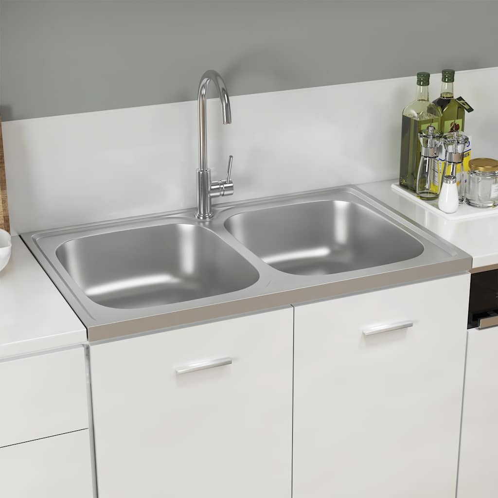 Doppelspüle Silbern 800x500x155 mm Edelstahl
