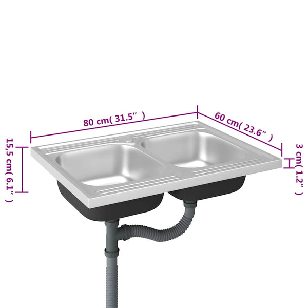 Doppelspüle Silbern 800x600x155 mm Edelstahl