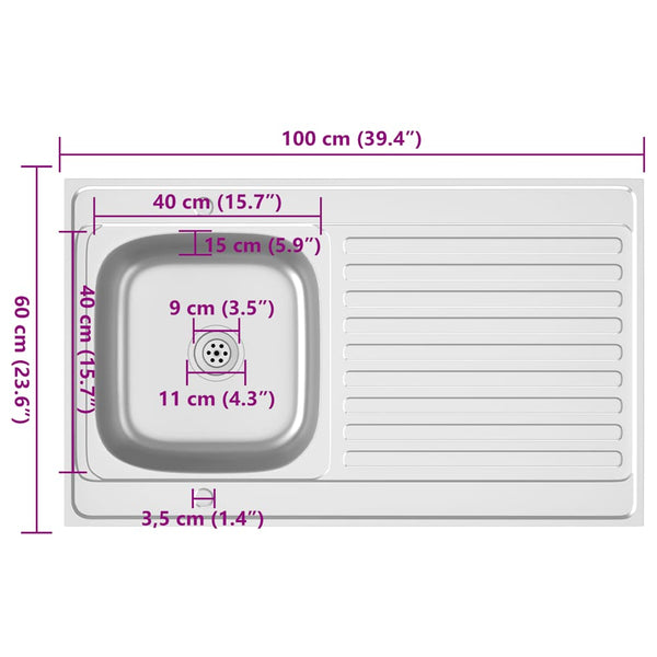 Spüle mit Abtropffläche Set Silbern 1000x600x155 mm Edelstahl