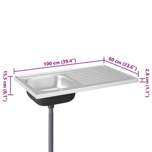 Spüle mit Abtropffläche Set Silbern 1000x600x155 mm Edelstahl