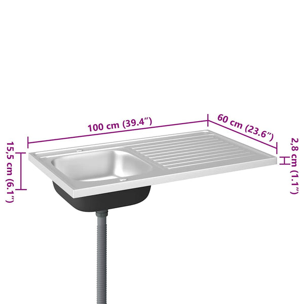 Spüle mit Abtropffläche Set Silbern 1000x600x155 mm Edelstahl