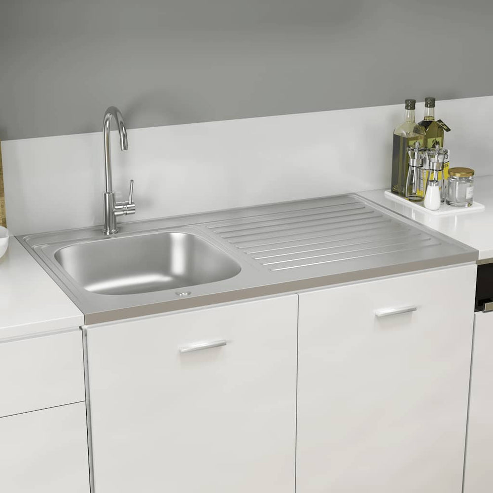 Spüle mit Abtropffläche Set Silbern 1000x600x155 mm Edelstahl