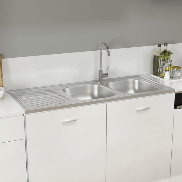 Doppelspüle Silbern 1200x600x155 mm Edelstahl