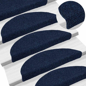 Selbstklebende Stufenmatten Marineblau Halbrund, 15er Set