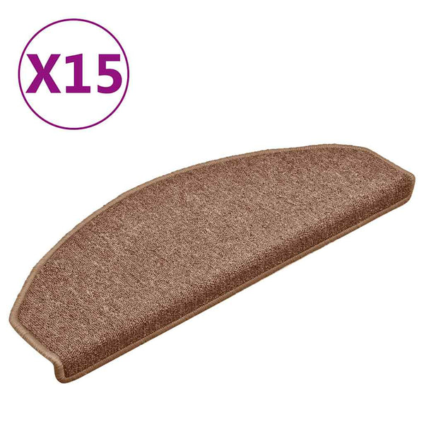 vidaXL Tapis de marches 15 pcs 65x24x4 cm Marron Semi-ronds Grands