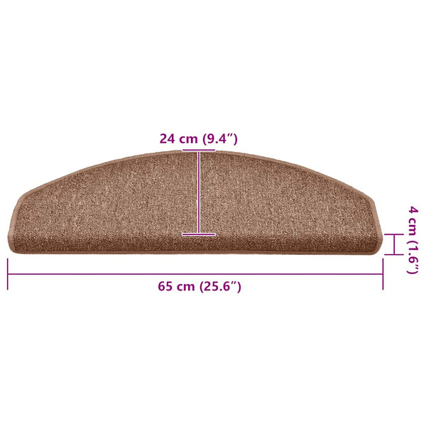 vidaXL Tapis de marches 15 pcs 65x24x4 cm Marron Semi-ronds Grands