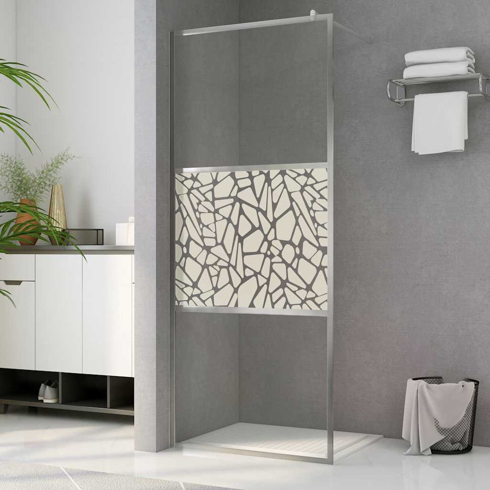 vidaXL paroi de douche à l'italienne en verre trempé, motif pierre, 80x195 cm