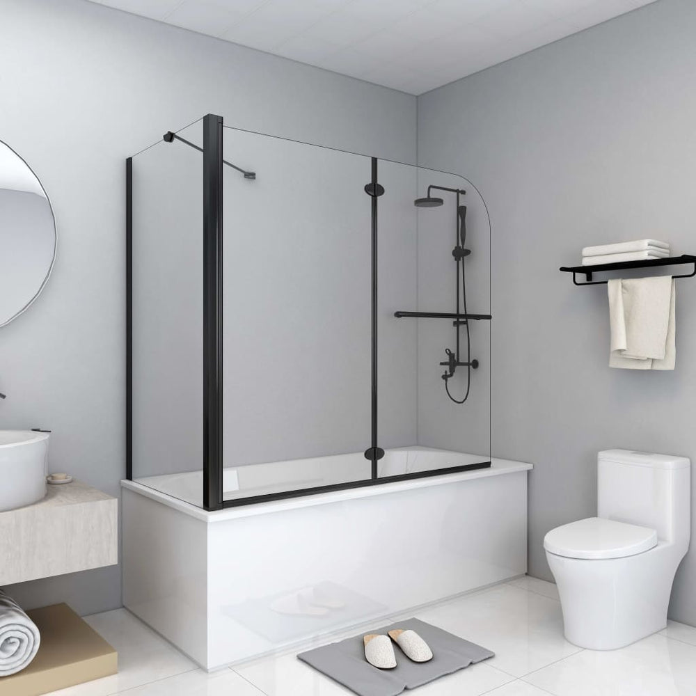 vidaXL Pare-douche pliable en 2 parties en verre de sécurité trempé 120x68x130 cm Noir