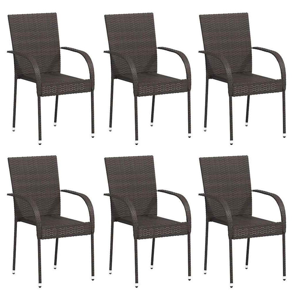 Stapelbare Gartenstühle 6 Stk. Poly Rattan Braun