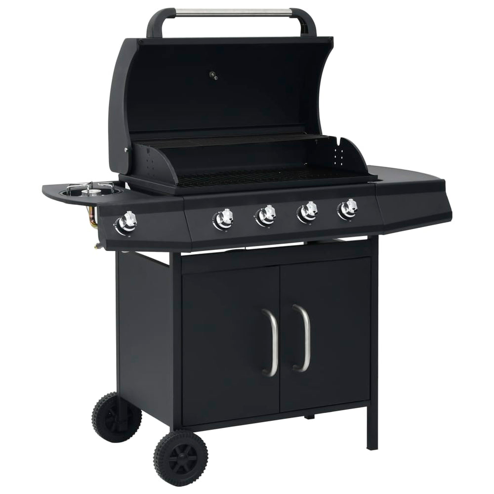 Gasgrill 4+1 Flammen Schwarz Stahl