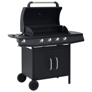 Gasgrill 4+1 Flammen Schwarz Stahl