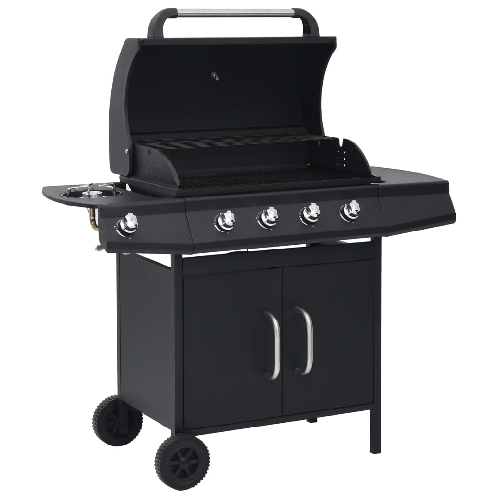 Gasgrill 4+1 Flammen Schwarz Stahl