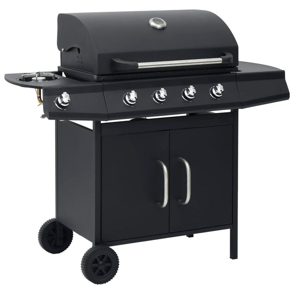Gasgrill 4+1 Flammen Schwarz Stahl