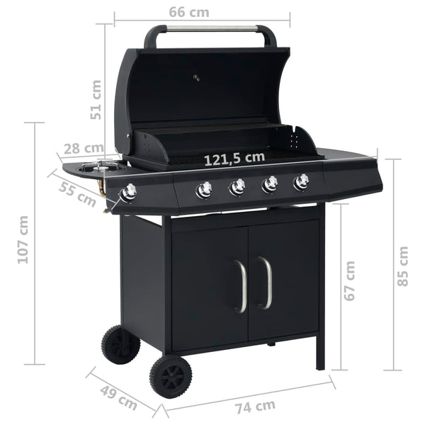 Gasgrill 4+1 Flammen Schwarz Stahl