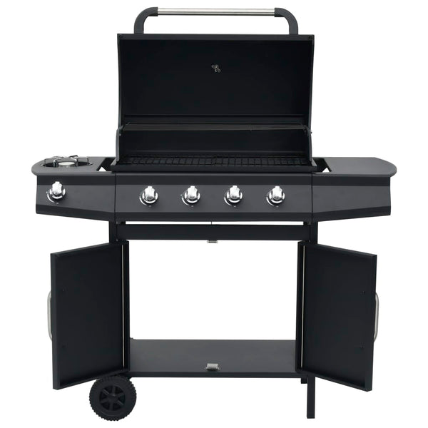 Gasgrill 4+1 Flammen Schwarz Stahl