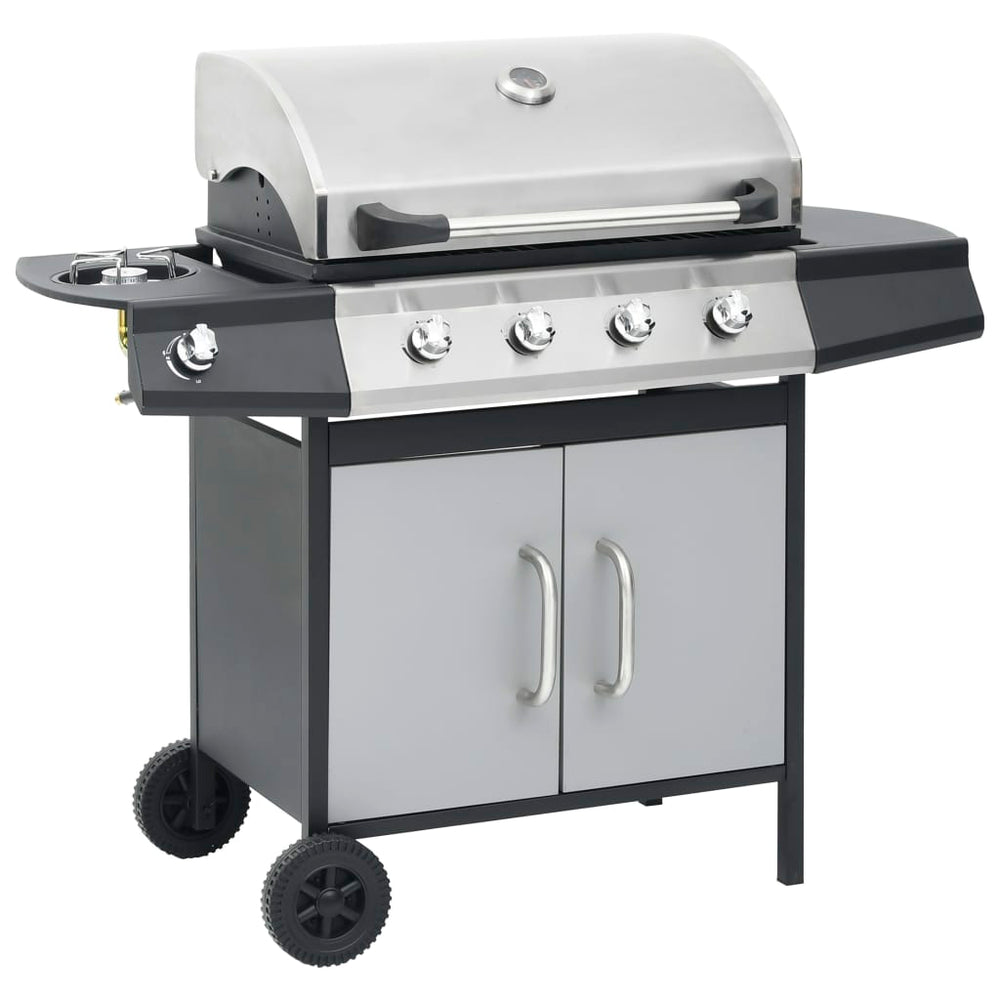 Gasgrill 4+1 Flammen Schwarz und Silbern Stahl & Edelstahl